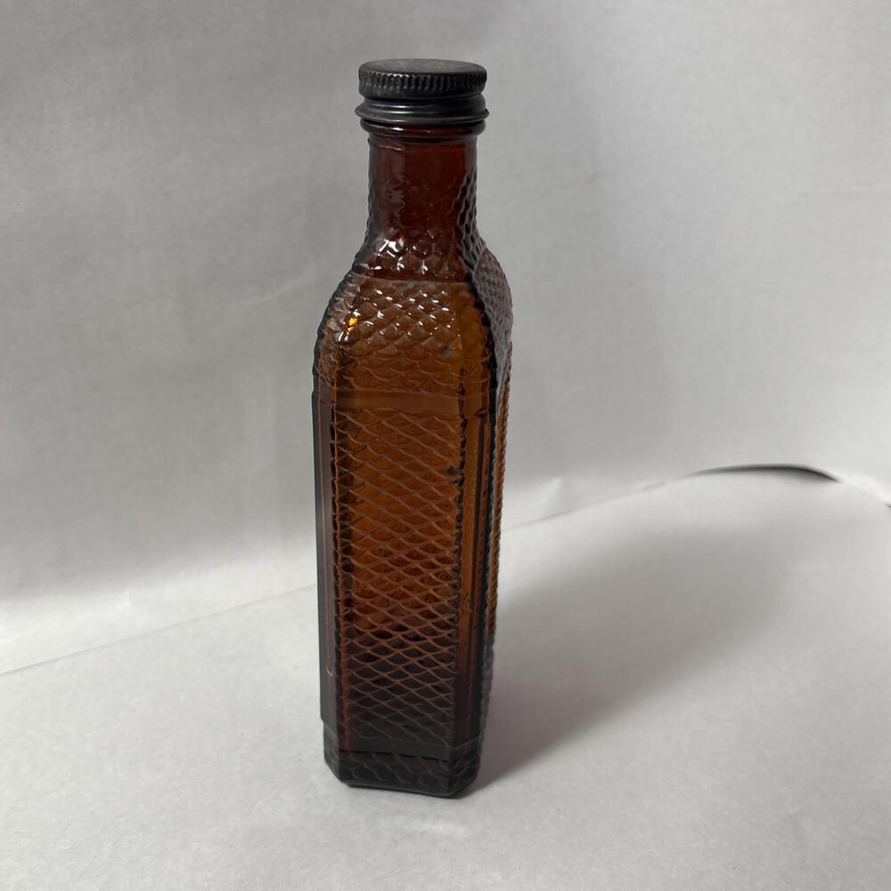 Vintage McKesson Embossed Fish Cod Liver Oil Bottle with Cap, Amber, Label - Picture 2 of 10